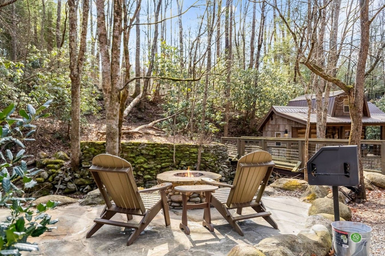 Creekside patio at Up the Creek Cabin A