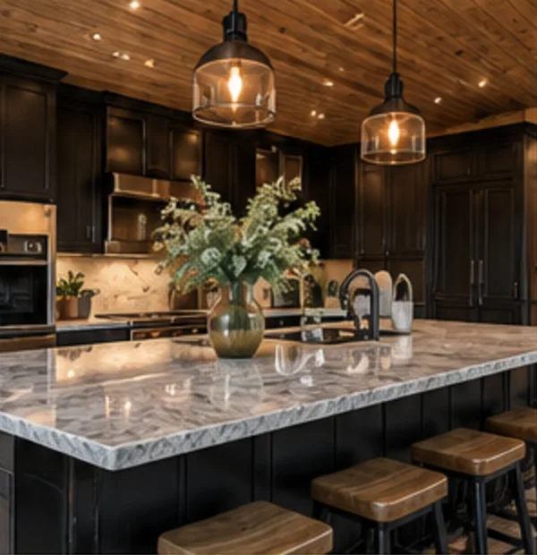 Clean cabin kitchen island